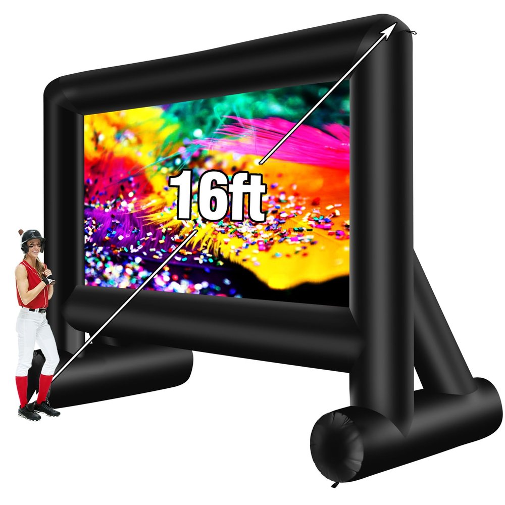 AZXRHWYGS 16 Feet Inflatable Projector Screen Outdoor Inflatable Movie Screen with Blower Carry Bag - Front and Rear Projection Blow Up Screen for Backyard Movie Night Pool Party