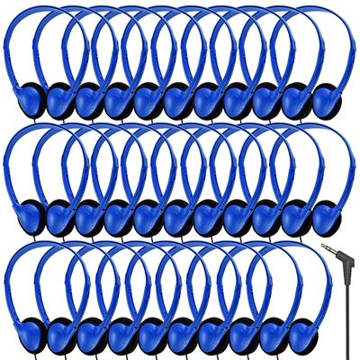 Wensdo Bulk Earbud Headphones 50 Pack for School Classroom Kids, Wholeslae Wired Durable Earphones Class Set for Students Children Toddler Teens Boys Girls and Adult (HY857,50 Blue)