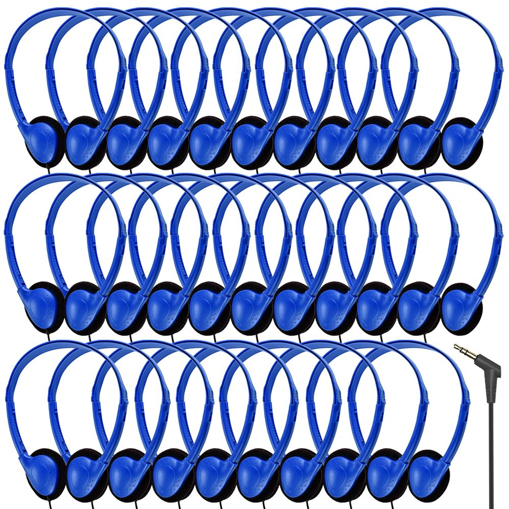 Wensdo Bulk Earbud Headphones 50 Pack for School Classroom Kids, Wholeslae Wired Durable Earphones Class Set for Students Children Toddler Teens Boys Girls and Adult (HY857,50 Blue)