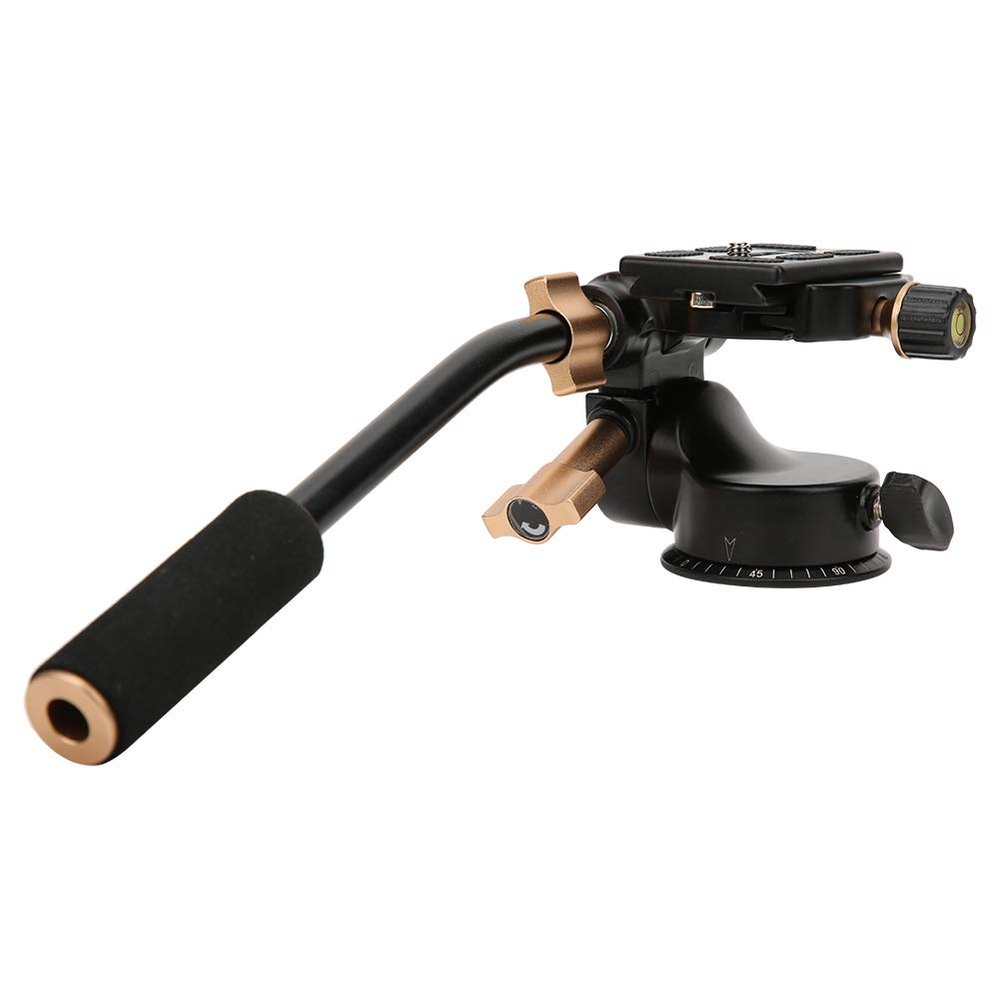 Aluminum Alloy 3 - Way Damping Video Tripod Head | 6KG Load & 360 Panoramic Capture | DSLR Camera Tripod/Monopod Head with Quick Load Plate & Pan Bar Handle