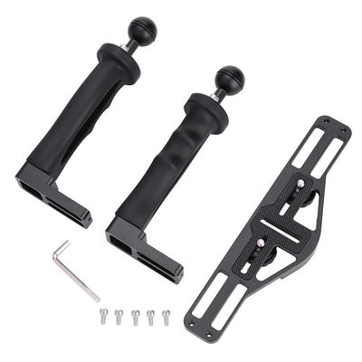 Aluminum Tray with Dual Handle Grips | Underwater Camera Housing Accessory | 1in Ball Mount for Flash/Video Lights | 1 / 4in Screw Standard | Lightweight & Sturdy