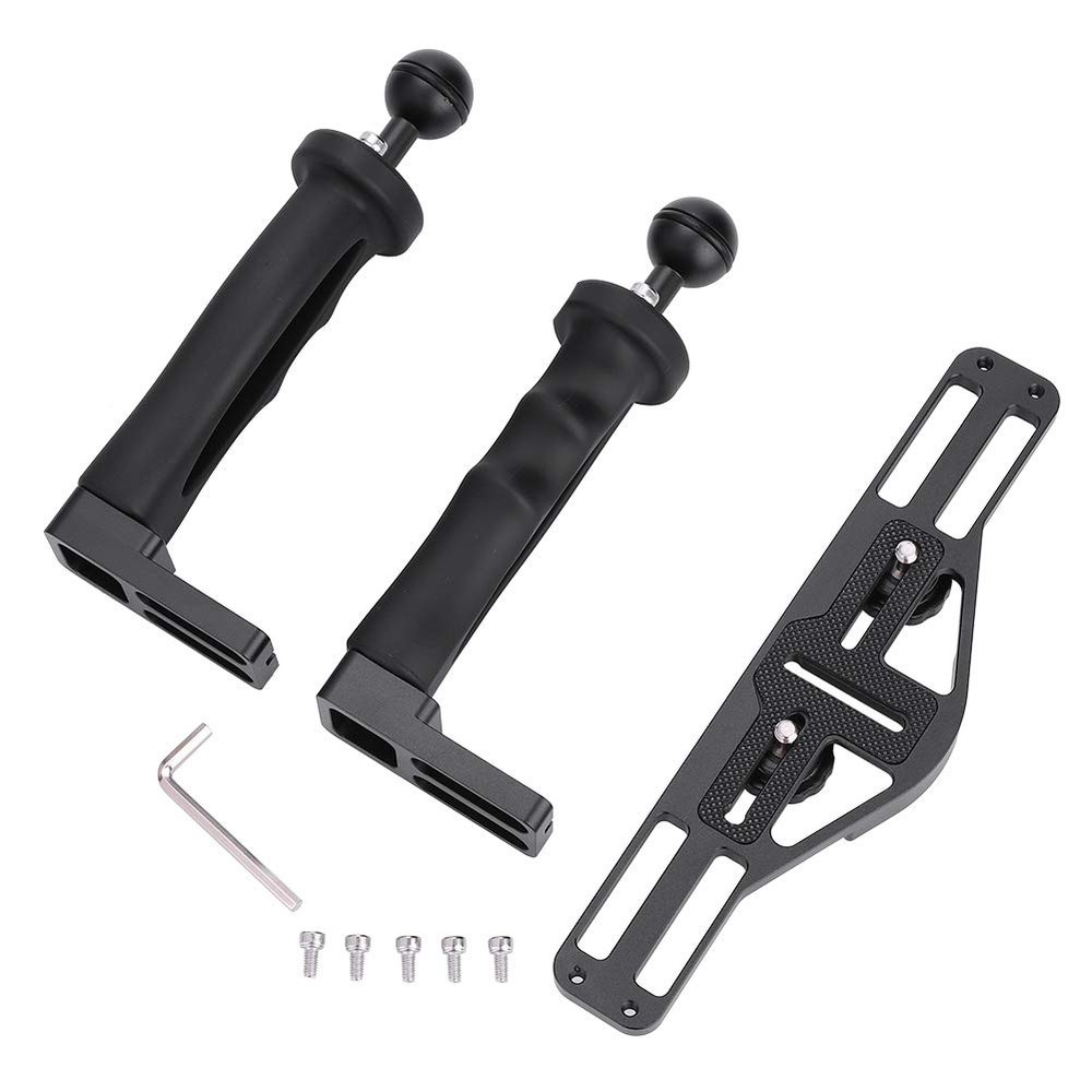 Aluminum Tray with Dual Handle Grips | Underwater Camera Housing Accessory | 1in Ball Mount for Flash/Video Lights | 1 / 4in Screw Standard | Lightweight & Sturdy