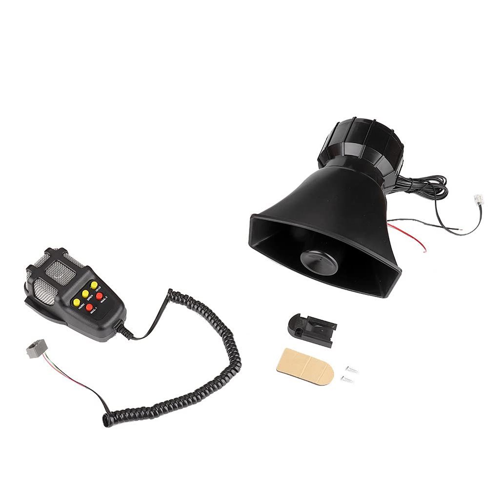 115 130db Super Loud 5 Tone Warning Alarm Siren Horn Speaker with Mic Made Of ABS For Most 12V Cars Durable Wear And Impact Low Power Consumption Long Service Life