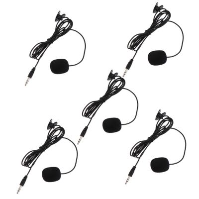 HANABASS 5PCS Professional Clip-on Microphone for Teaching Lectures Interviews Black Omnidirectional Lavalier Mic Clip for Phone and Camera
