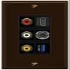RiteAV 3xRCA Composite HDMI 3.5mm USB 3.0 Wall Plate - 1 Gang [Brown/Black] view 1
