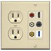 RiteAV 3xRCA Composite HDMI 3.5mm USB 3.0 Wall Plate - Round Outlet [Ivory/Ivory] view 1