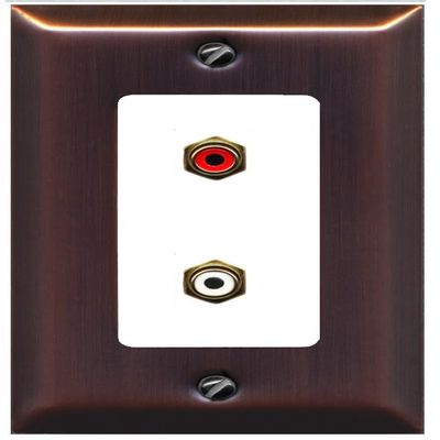 RiteAV 2 Port RCA (Red-White) Wall Plate - 1 Gang Decorative [Brushed-Copper/White]