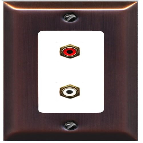 RiteAV 2 Port RCA (Red-White) Wall Plate - 1 Gang Decorative [Brushed-Copper/White]