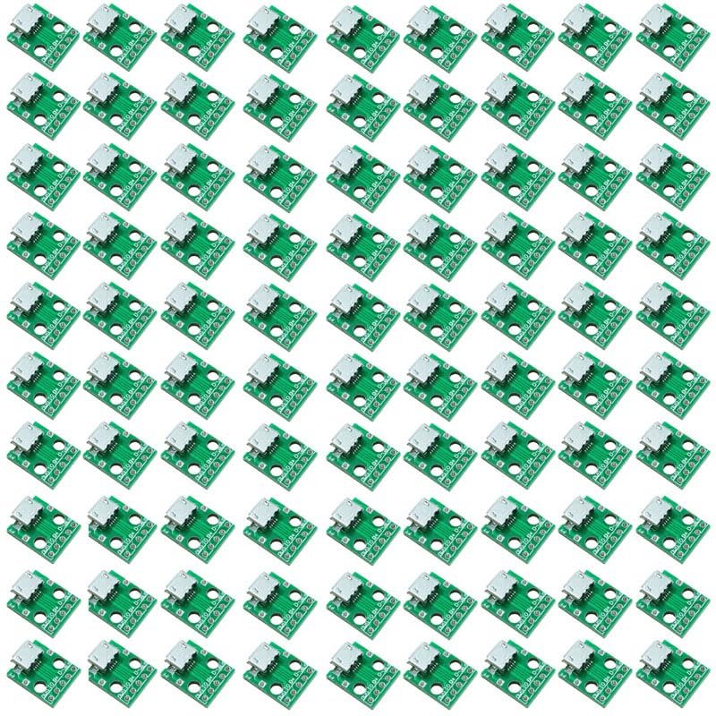 100pcs Micro USB to DIP Adapter 5pin Female Connector B Type PCB Converter pinboard