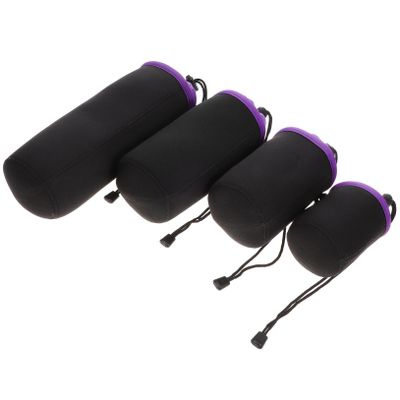 Lurrose 4pcs Camera Lens Bags Drawstring Storage Pouches for Dslr Mirrorless Lenses Extra Thick Neoprene Lens Protectors for Travel Outdoor Activities