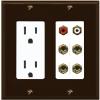 RiteAV 4 Banana (2 Speaker) Binding Post Wall Plate with 2 RCA Jacks (Red+White) - Outlet [Brown/White] view 1