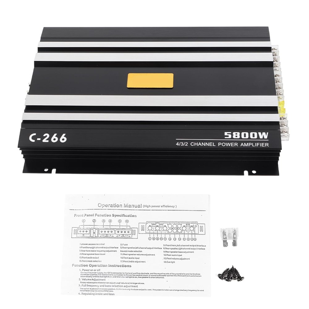 Car Stereo Audio Amplifier 0W, 4 Channel Amp for Universal Car Use, Performance with Iron and Aluminum Alloy Material, Supports up to 4 Speakers