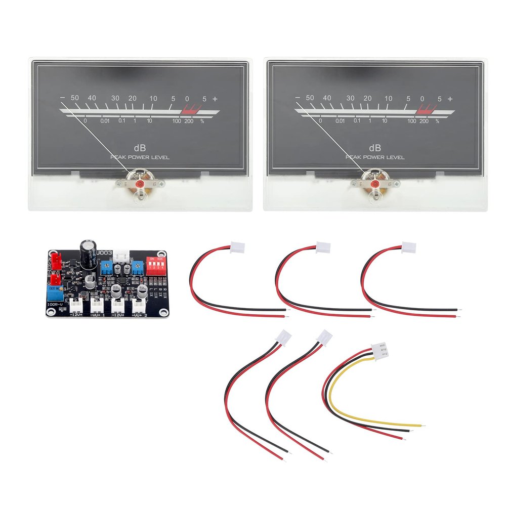 Analog VU Meter Set, Dual Pointer Audio Level Display with Driver Board Adjustable Backlight Sensitivity for Home Audio Car Audio ABS White 2 Pack