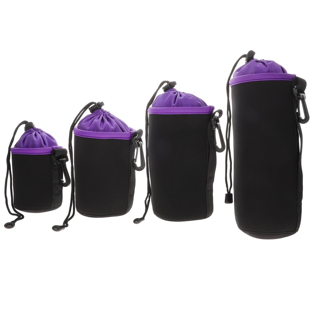 HOMOBABE 4pcs Camera Lens Bags Durable Drawstring Lens Pouches for Storage Protection Various for Photography Accessories Flexible Shockproof Design