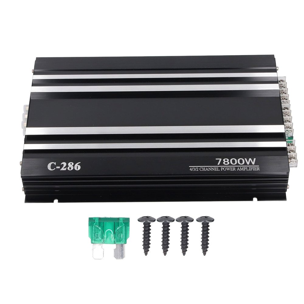 Car Amplifier 7800W Class AB 4 Channels for Stereo Upgrade, DC 12V Compatible, Aluminum Alloy Casing with Bass for Truck Boat UTV Motorcycle