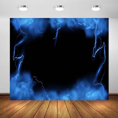 Loccor 7x5ft Fabric Blue Lightning Backdrop Spectacular Stormy Blue Sky Glowing Thunderbolt with Smoke and Fog Background Birthday Party Decorations Photo Studio Props