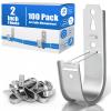 Podoy 2 Inch J Hooks for Cabling 100 Pack Cable Support Management Hook with Retainer Clips, Rust-Resistant Wall/Ceiling-Mount J Hooks for Hanging Data Center, Conduit & Network (Indoor/Outdoor) view 1