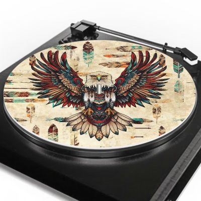 GLENLCWE Eagle Slipmats for Record Player Antistatic Reduces Noise Dust Record Player Mat, Vinyl Vintage Record Player Mat Cover Aztec Geometry Rubber Mat Turntable Platter Slipmat for 12"