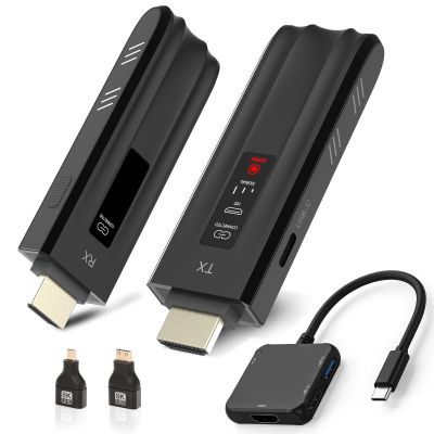 Wireless HDMI Transmitter and Receiver,165FT/50M,4K Decode Input/1080P Full Output,Plug&Play,No Need Wi-Fi/App,2.4G&5G,Video Streaming for Handphone/Camera/PC/Laptop/Projector/Game Console Black