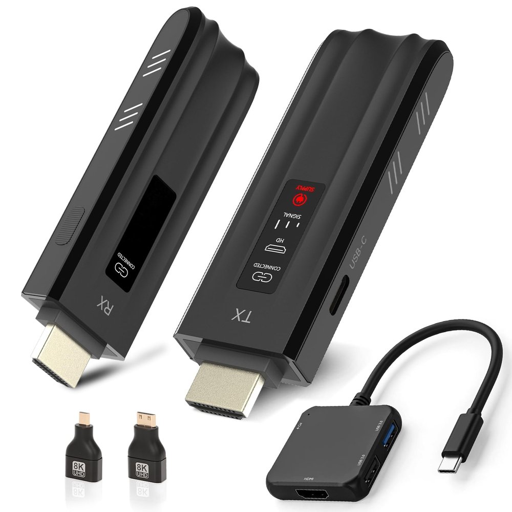Wireless HDMI Transmitter and Receiver,165FT/50M,4K Decode Input/1080P Full Output,Plug&Play,No Need Wi-Fi/App,2.4G&5G,Video Streaming for Handphone/Camera/PC/Laptop/Projector/Game Console Black