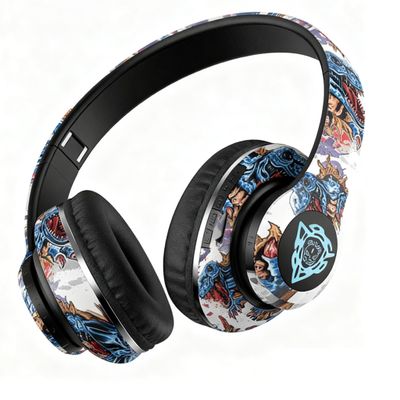 MODIDSTU Graffiti Style Over-Ear Headphones - Wireless Bluetooth 5.0, Hi-Fi Stereo Sound, Comfortable Soft Earpads, 30-Hour Playtime, Built-in Mic for Hands-Free Calls (B)