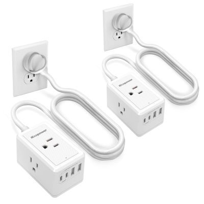 2 Pack Power Strip Surge Protector-3 Widely Spaced Outlets 4 USB Ports(2 USB C Port,PD 20W),1250W/10A with 5Ft Extension Cord, Power Strips with Surge Protection, Wall Mount for Home Office,White.