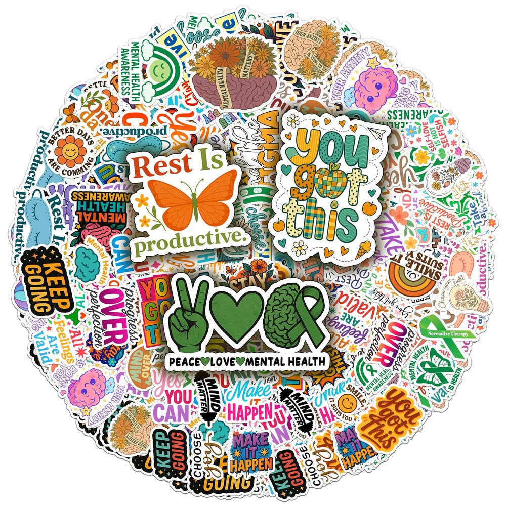 100PCS Mental Health Stickers Pack Matters Awareness Vinyl Waterproof Sticker for Teens Adults Aesthetic Decals Decorative Funny Car Decals Water Bottle Phone Birthday Gifts