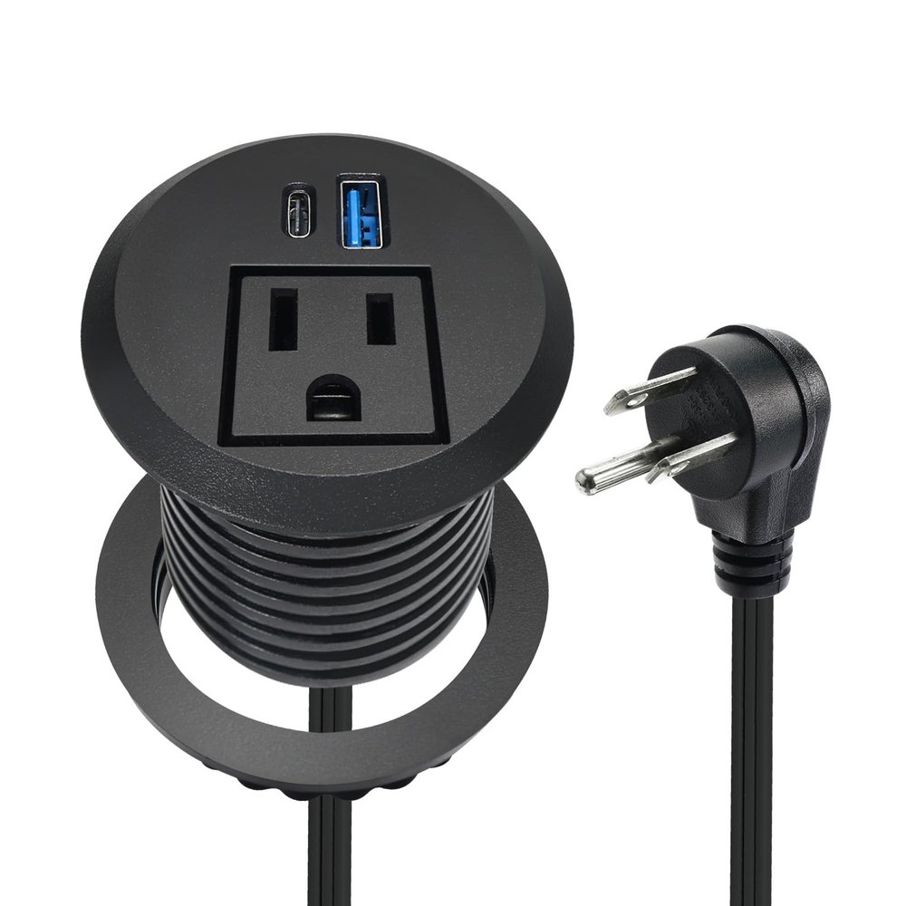 20W USB-C Fast Charge Recessed Power Grommet, 2 inch Flush Mount Desk Outlet with 6.5 FT Extension Cord, Space-Saving Countertop Power Strip for Home Office School Hotel