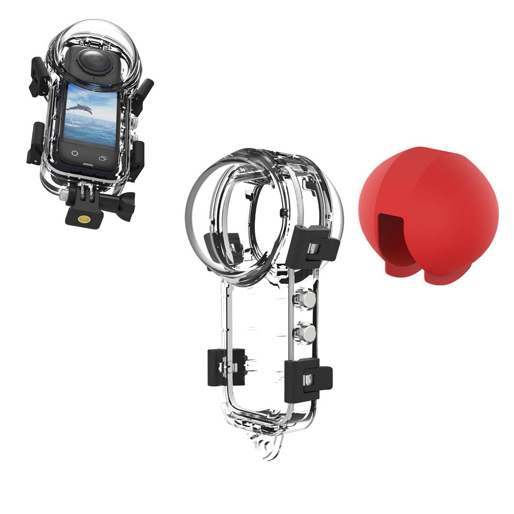 TEHAOUU Waterproof Case for Insta360 X5 Invisible Dive Case with Silicone Lens Cover Protective Underwater Dive Shell with Bracket Adapter Accessories (Red)