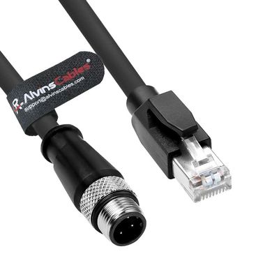 Alvin's Cables M12 D-Code 4 Pin Male to RJ45 Ethernet Cable High-Flex for Industrial Camera Sensor, Automation Application 32.8ft/10m Green