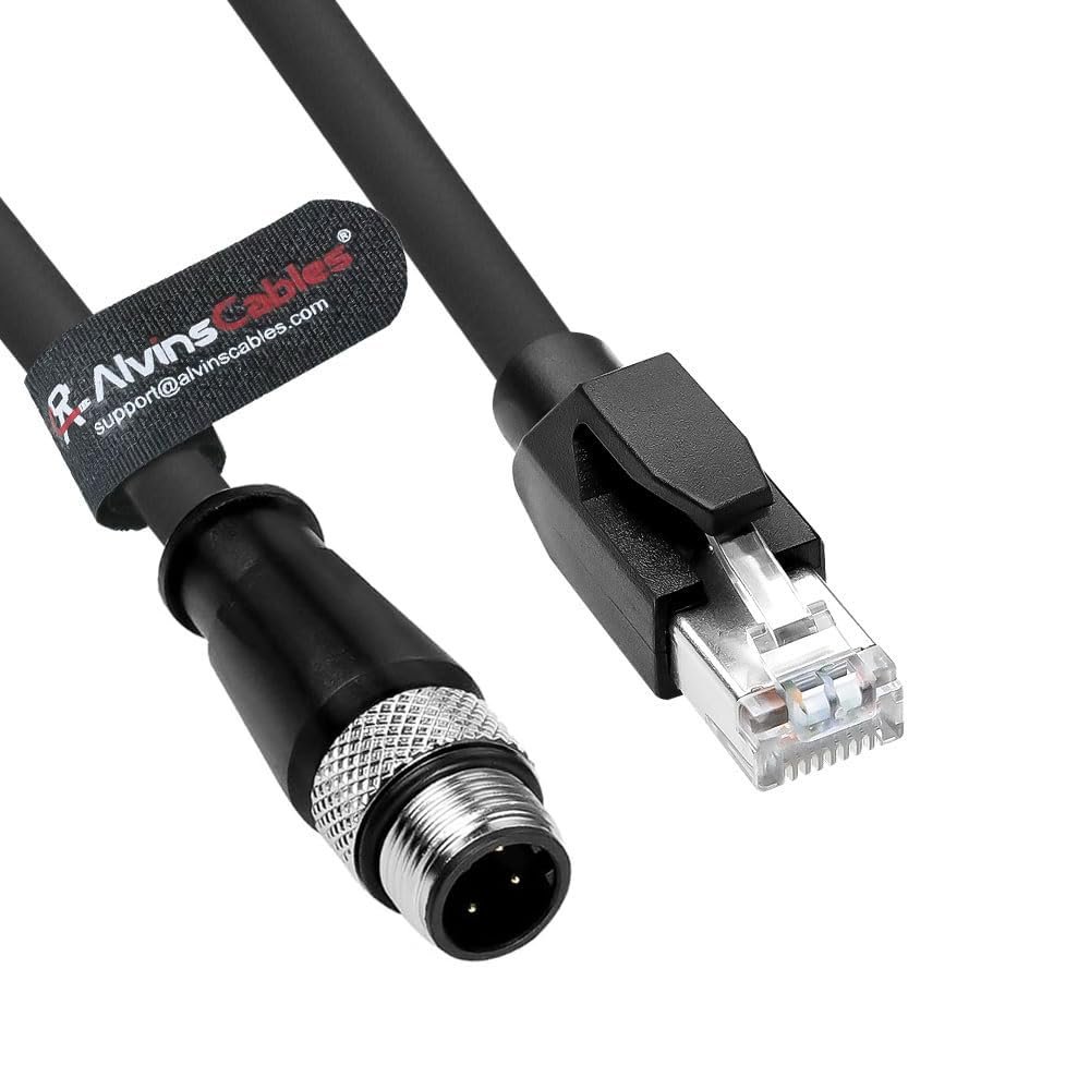 Alvin's Cables M12 D-Code 4 Pin Male to RJ45 Ethernet Cable High-Flex for Industrial Camera Sensor, Automation Application 32.8ft/10m Green
