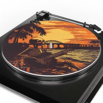 GLENLCWE Skull Turntable Mat Hawaii View Print, Skeleton Record Player Slip Mat,12 Inches Vinyl Record Slip Mats, LP Record Player Turntable Mats Decoration