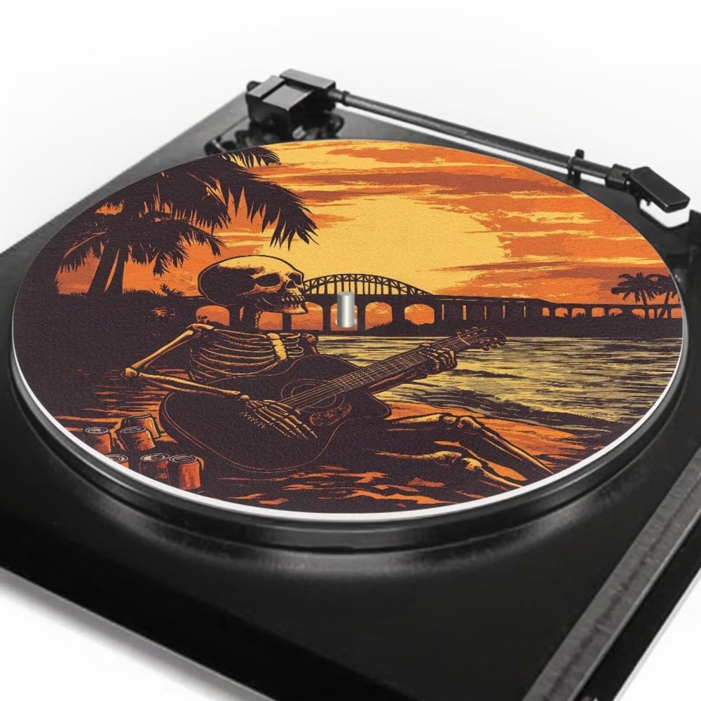 GLENLCWE Skull Turntable Mat Hawaii View Print, Skeleton Record Player Slip Mat,12 Inches Vinyl Record Slip Mats, LP Record Player Turntable Mats Decoration