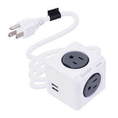 Surge Protector Power Board, 4 - Outlet Extender Multi - Plug Socket with 2 USB Charging Ports, 5 Foot Extension Cord, Installation BaseSuitable for Homes, Offices, ETL - Certified (Grey)