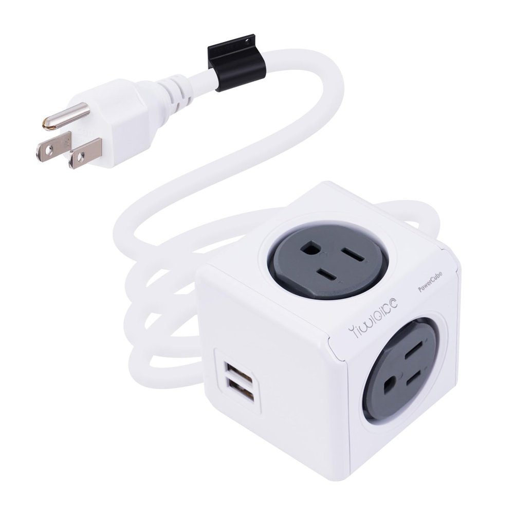Surge Protector Power Board, 4 - Outlet Extender Multi - Plug Socket with 2 USB Charging Ports, 5 Foot Extension Cord, Installation BaseSuitable for Homes, Offices, ETL - Certified (Grey)
