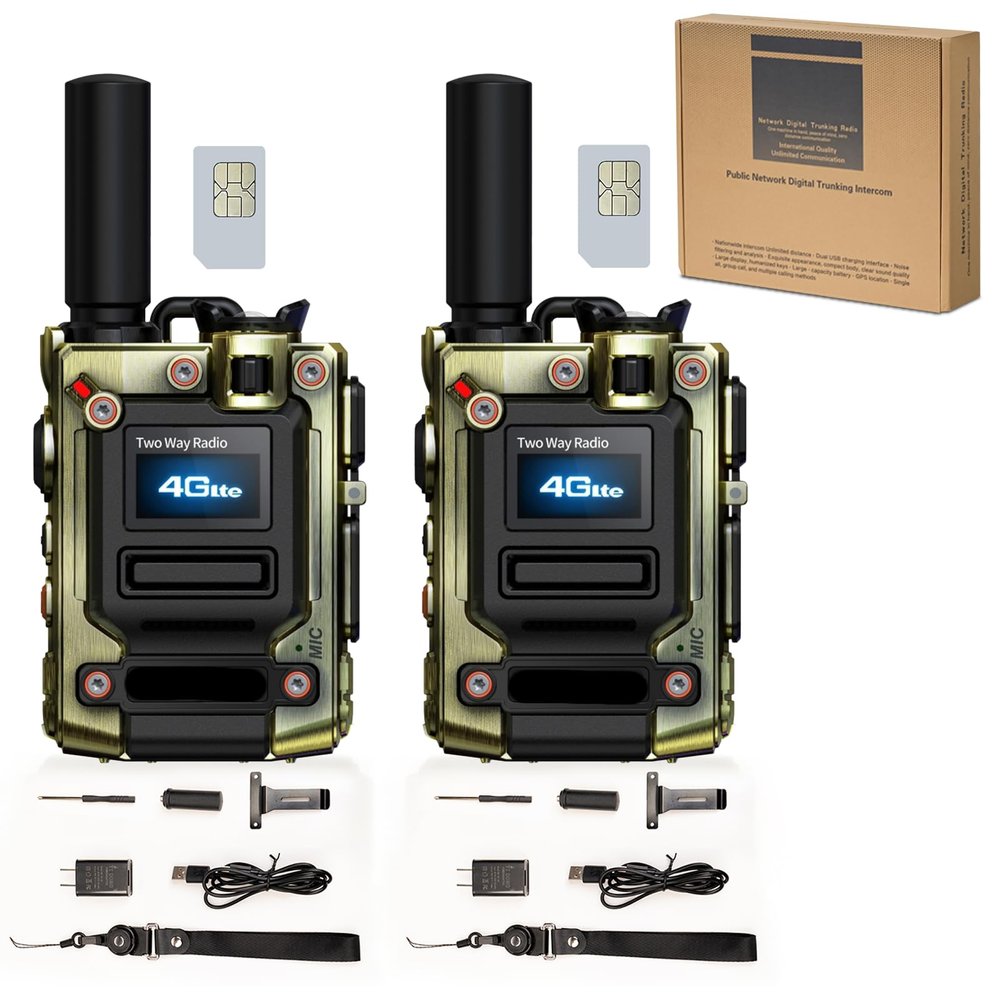 4G LTE PoC Radio 2-Pack, Global Unlimited Range Walkie Talkies 5000+ Miles, Nationwide Long Distance Two-Way Radios with Built-in SIM Card, 12-Month Data Plan Included for Truck Fleet & Construction