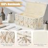 VinneGenzz Cable Management Box Handmade Macrame Cord Storage Organizer Power Strips Outlet Router Adapter TV Wire Hider Cover Under Desk Natural Cotton Rope Woven Boxes with Lid (Off White, Medium) view 3