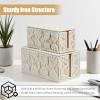 VinneGenzz Cable Management Box Handmade Macrame Cord Storage Organizer Power Strips Outlet Router Adapter TV Wire Hider Cover Under Desk Natural Cotton Rope Woven Boxes with Lid (Off White, Medium) view 4