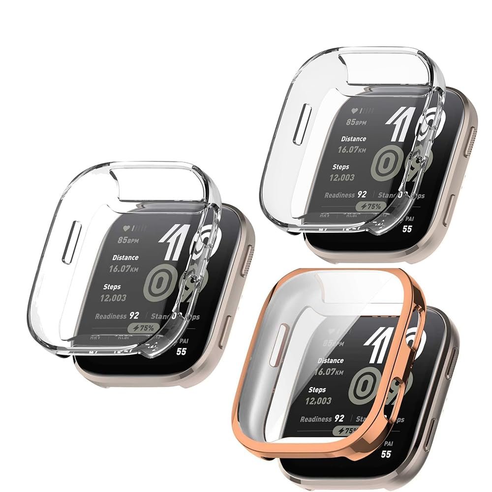 3 Pack Cases for Amazfit Bip 6 with Screen Protector, Flexible TPU Shockproof Scratch Proof Cover Case for Amazfit Bip 6 (Clear/Clear/Rose Gold)