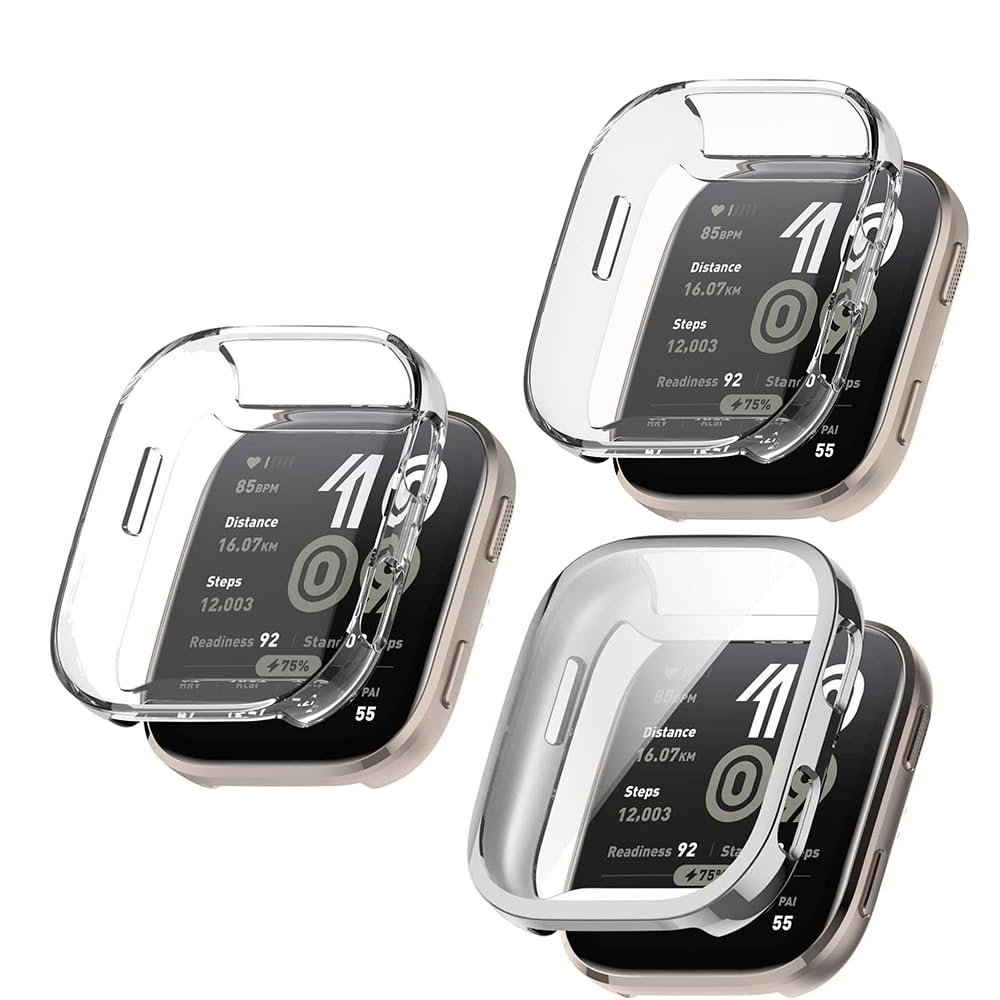 3 Pack Cases for Amazfit Bip 6 with Screen Protector, Flexible TPU Shockproof Scratch Proof Cover Case for Amazfit Bip 6 (Clear/Clear/Silver)