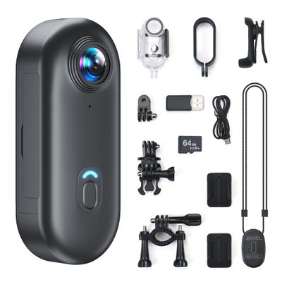 JANLOVE 4K Mini Body Camera, Sports Camera, 64GB Action Snap Cam, POV Snapcam, Thumb Size Hands-Free Recording Body Worn, Premium Portable Camcorder Mount Anywhere for Work, Fishing