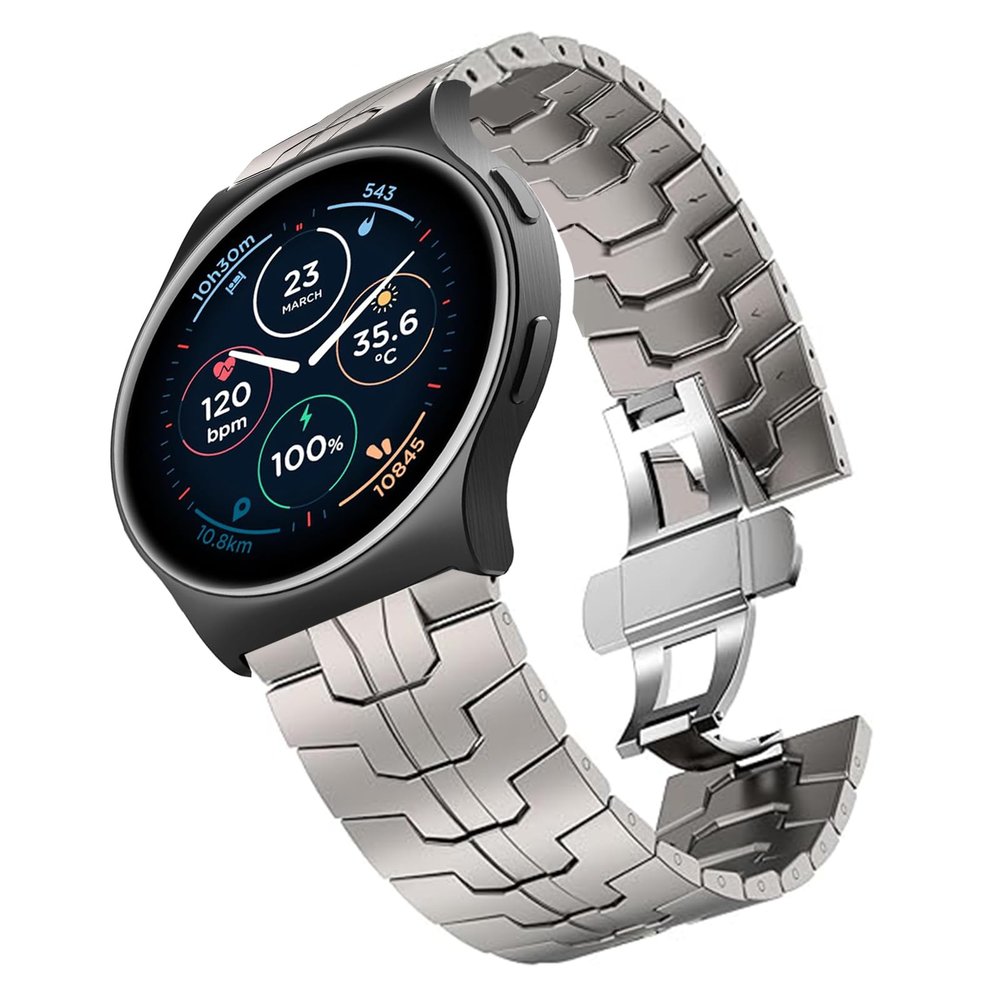 Compatible with Moto Watch 120 Bands, 20mm, 22mm New Quick Release Stainless Steel Band Metal Strap with Folding Clasp Replacement Straps Compatible with Moto 120, 70, 100, 360 3rd Gen 2020 Smartwatch (Titamium, 22mm size band)