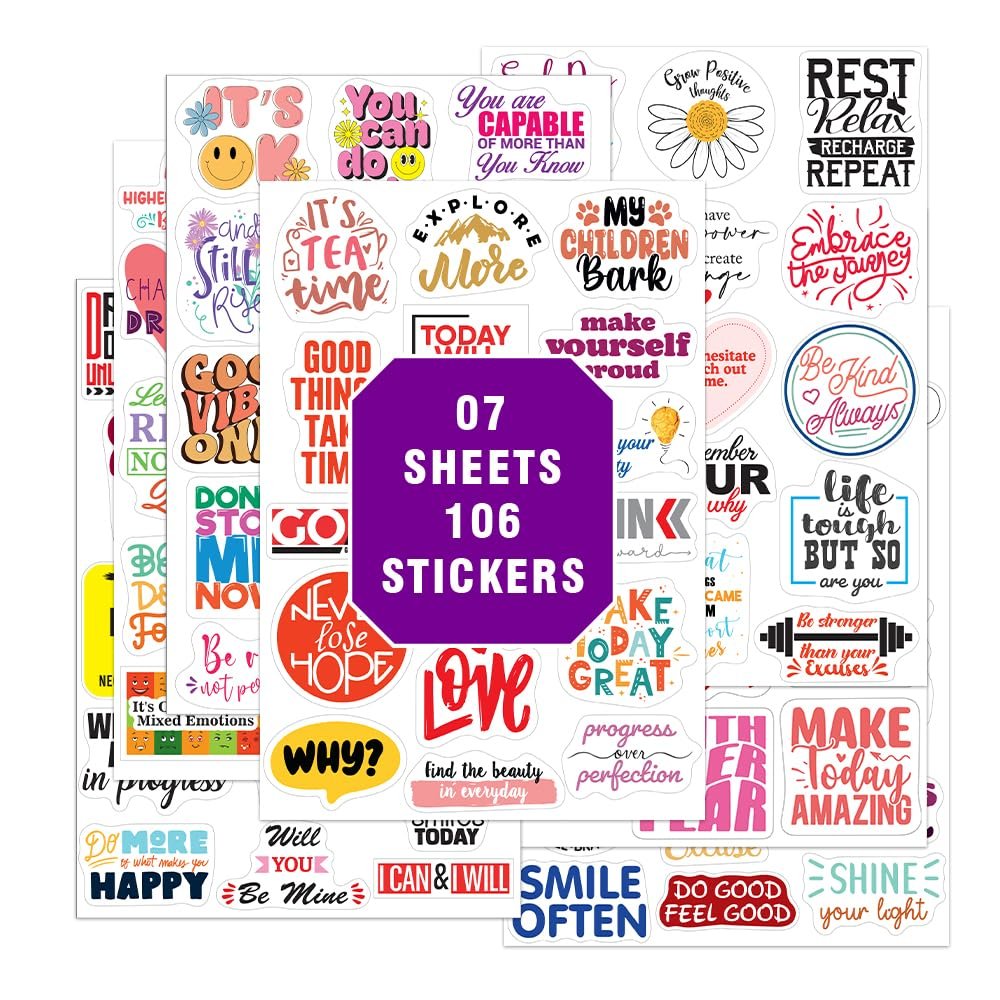 106 Motivational Vinyl Stickers Inspirational Waterproof Decals for Water Bottles, Laptops, Journals Back to School & Christmas Gift for Teens, Teachers, Students
