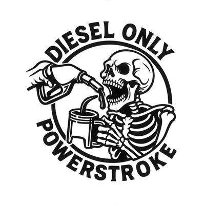 (2 Pcs Black 11'' x 11.7'') - No Background - Waterproof of Diesel Skeleton Sticker Decal for Laptops, Water Bottles, Cars, Trucks, Wall Ideal Gift - 925VER1h69936BL