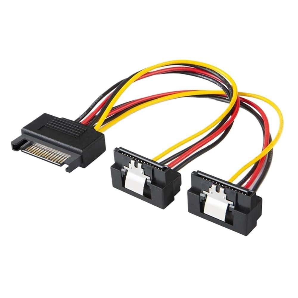 ACGTUY 1/2/5 PCS 20CM 90 Degree Straight Elbow SATA 15-Pin Male to 2 x 15P Female Y 15Pin Power Cable HDD Splitter Connector Adapter(1PCS,Elbow)