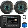 KICKER 51KMC4 3" LCD Marine Bluetooth Weather-Resistant Gauge-Style AM/FM WB/USB/AUX Media Center Receiver, 2X 6.5 195W Max Power RGB LED Coaxial Speakers W/Charcoal Grille, Antenna, Speaker Wire view 1