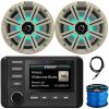 Kicker 51KMC4 3" LCD Marine Bluetooth Weather-Resistant Gauge-Style AM/FM WB/USB/AUX Media Center Receiver, 2X 8 300W Max Power RGB LED Boat Speakers W/White Grille, Radio Antenna, Speaker Wire view 1
