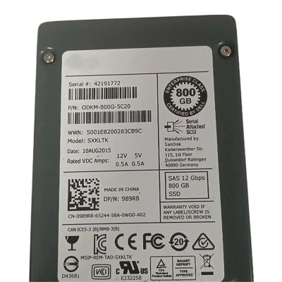 MNEXQML 1Pcs 989R8 for 800G SSD SAS 12G 2.5'' 0DKM-800G-5C20 Storage Hard Disk