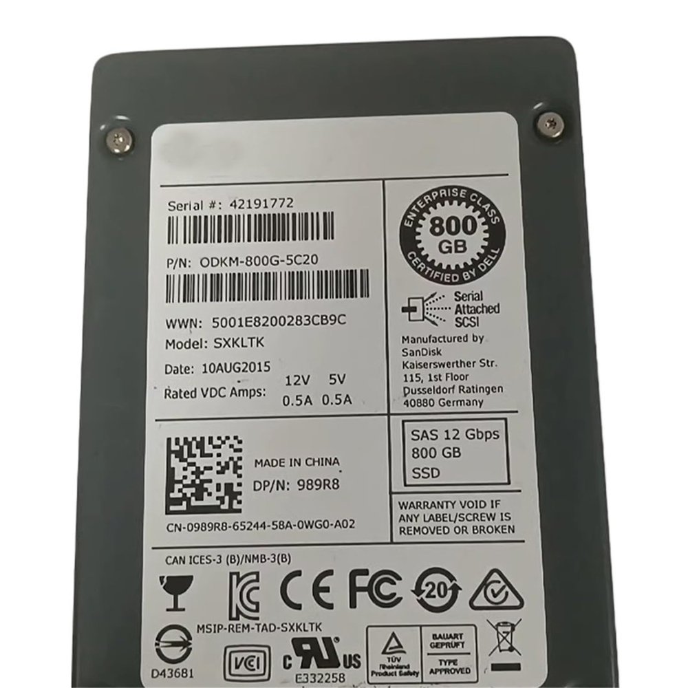 MNEXQML 1Pcs 989R8 for 800G SSD SAS 12G 2.5'' 0DKM-800G-5C20 Storage Hard Disk