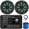 Kicker 51KMC4 3" LCD Marine Bluetooth Weather-Resistant Gauge-Style AM/FM WB/USB/AUX Media Center Receiver, 2X 8 300W Max Power RGB LED Boat Speakers W/Charcoal Grille, Radio Antenna, Speaker Wire view 1